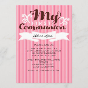 My First Communion Girls Striped Invitation