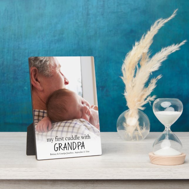 My First Cuddle With Grandpa Photo Baby Newborn Pl Plaque (Side)