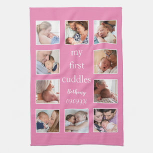 My First Cuddles 10 Photo Name Newborn Pink Kitchen Towel
