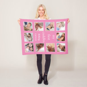My First Cuddles Name 10 Photos Newborn Pink Fleece Blanket