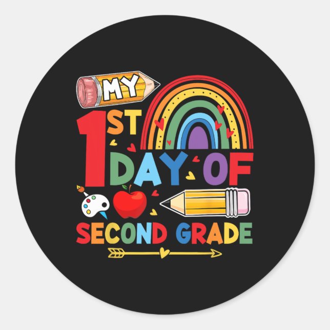 My First Day Of 2nd Grade Second Grade Rainbow  Classic Round Sticker (Front)