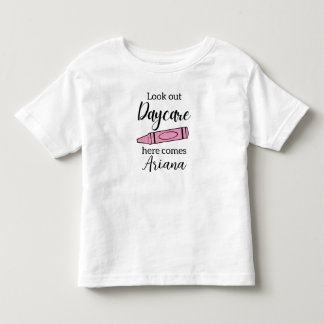 My First Day of Daycare, Pink Glitter Crayon Toddler T-shirt