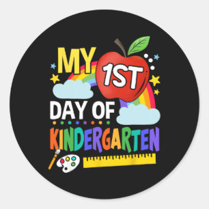 My First Day Of Kindergarten Fun Colourful Rainbow Classic Round Sticker