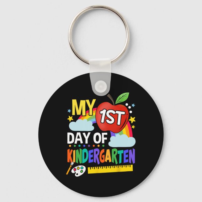 My First Day Of Kindergarten Fun Colourful Rainbow Keychain (Front)