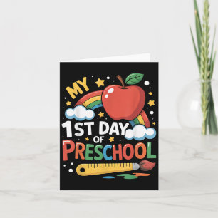 My First Day Of Preschool Funny Colourful Rainbow Card