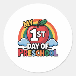 My First Day Of Preschool Rainbow Apple Ck To Scho Classic Round Sticker