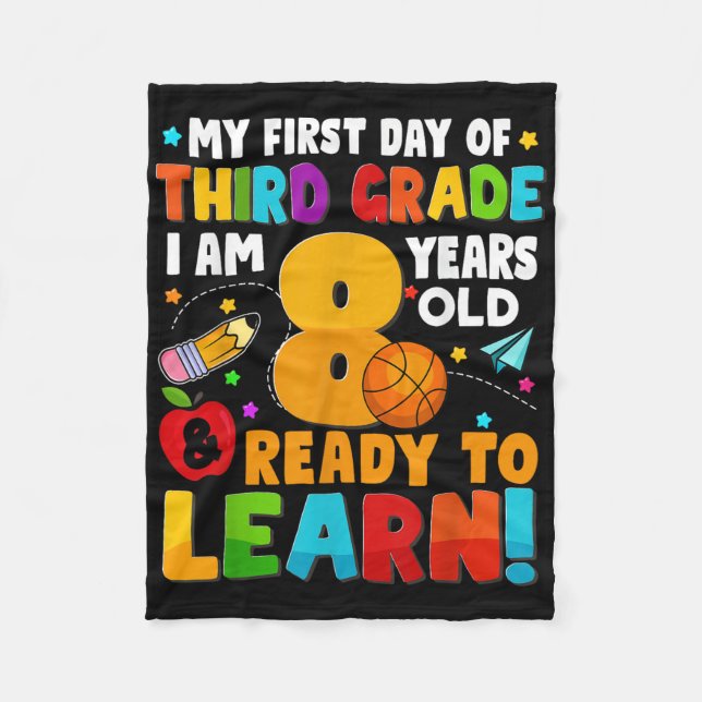 My First Day Of Third 3rd Grade Ready To Learn Boy Fleece Blanket (Front)