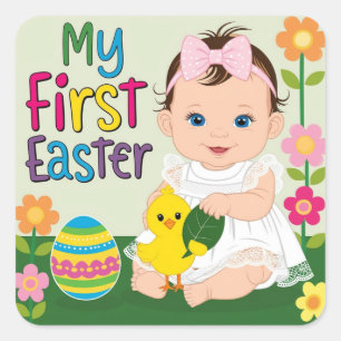My first easter children square sticker