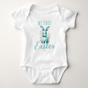 My First Easter Cute Turquoise Blue Bunny Keepsake Baby Bodysuit