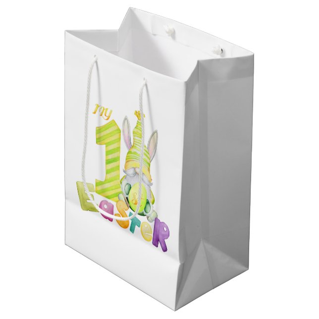 My First Easter, Easter Gnome Medium Gift Bag (Front Angled)