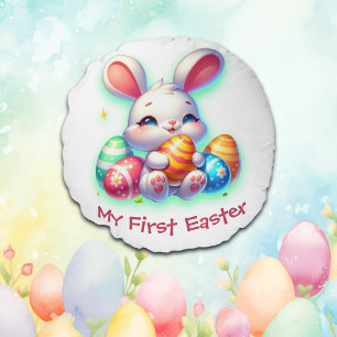 My First Easter for Girls   Round Pillow