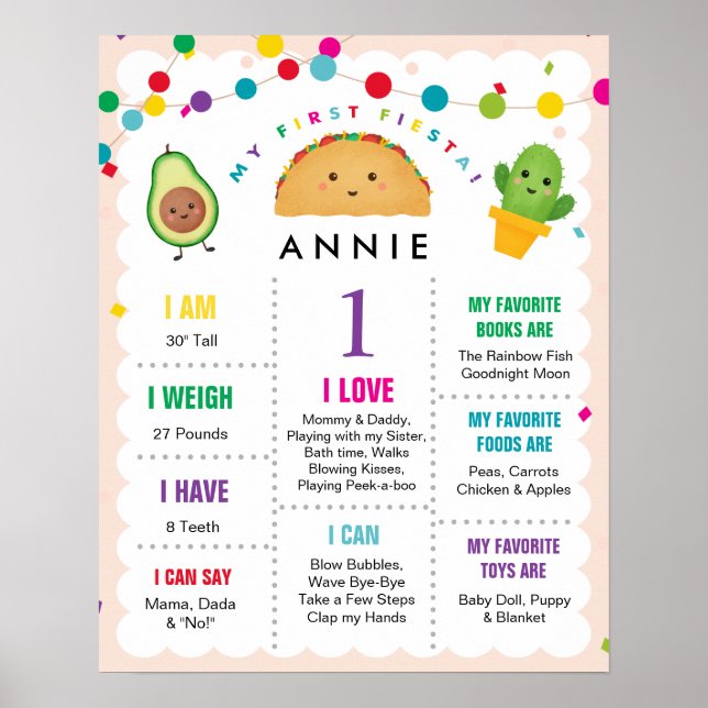 My First Fiesta Birthday Girl 1 Year Old Sign (Front)