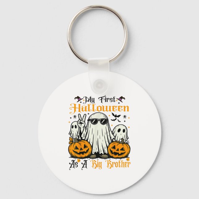 My First Halloween As A Big Brother Ghost Pumpkin  Keychain (Front)
