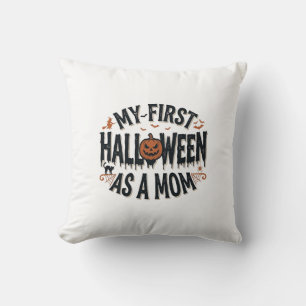 My First Halloween as a Mom Vintage Halloween Desi Throw Pillow