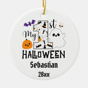 my first halloween baby boo with custom name ceramic ornament