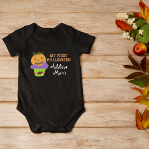 My First Halloween Cute Cupcake Treat Monogram Baby Bodysuit