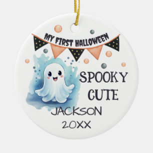 My First Halloween - Cute Happy Ghost Customizable Ceramic Ornament