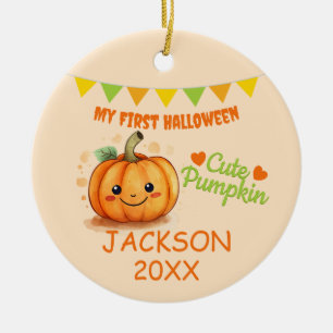 My First Halloween Cute Pumpkin Customizable Photo Ceramic Ornament