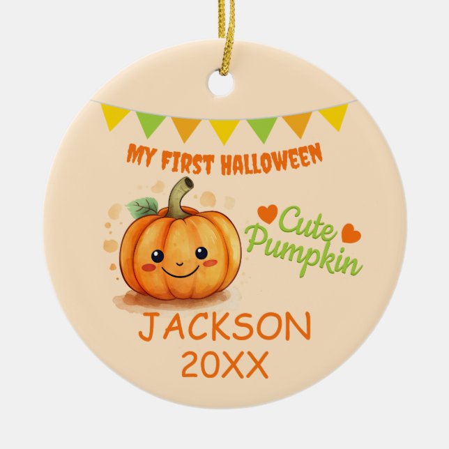 My First Halloween Cute Pumpkin Customizable Photo Ceramic Ornament (Front)