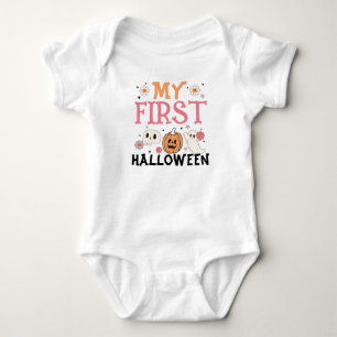 My First Halloween Cute Pumpkin Ghost Groovy Baby Bodysuit