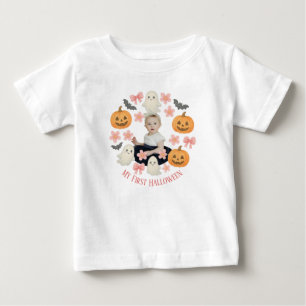 My First Halloween   Cute Pumpkin & Ghost Wreath  Baby T-Shirt