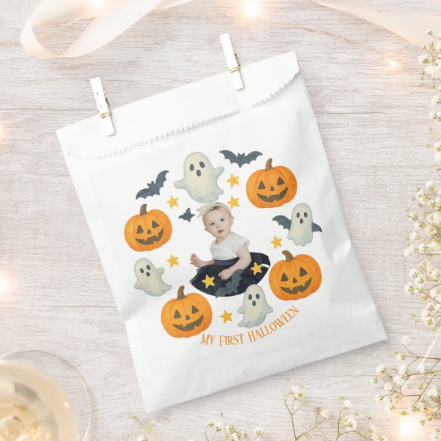 My First Halloween | Cute Pumpkin & Ghost Wreath  Favour Bag (Clipped)