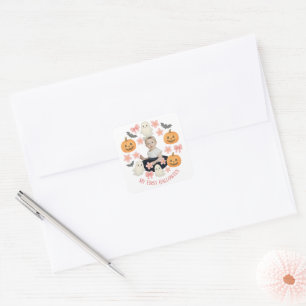 My First Halloween   Cute Pumpkin & Ghost Wreath  Square Sticker