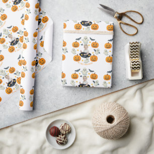 My First Halloween   Cute Pumpkin & Ghost Wreath  Wrapping Paper