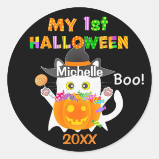 My First Halloween Ghost Cat Classic Round Sticker