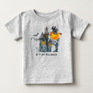 My First Halloween - Haunted House, Bat, Witch Baby T-Shirt