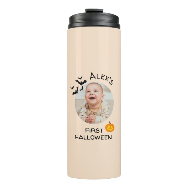 My First Halloween Mug Custom Photo Pumpkin & Bats (Front)