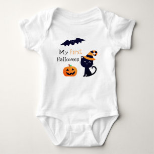 My First Halloween Pumpkin Bat Cat With Witch Hat Baby Bodysuit