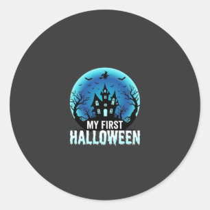 My First Halloween Spooky Haunted House Design_1 Classic Round Sticker