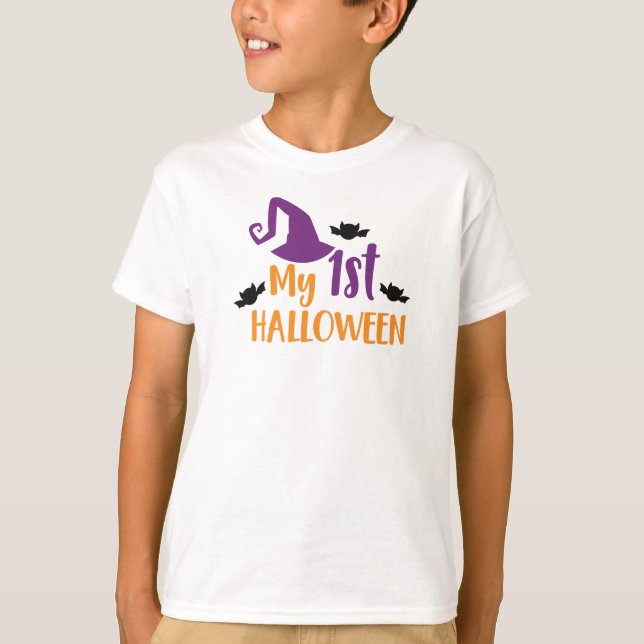 My First Halloween, Witch Hat, Pointy Hat, Bats T-Shirt (Front)