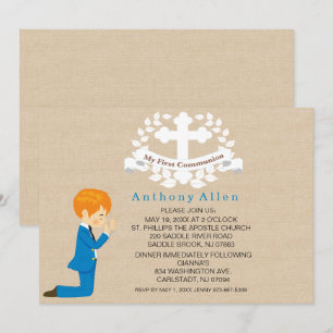 My First Holy Communion Boy Kneeling Invitation