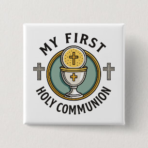 My First Holy Communion Eucharist 1st Christian  2 Inch Square Button