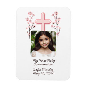 My First Holy Communion Personalized Photo Floral Magnet