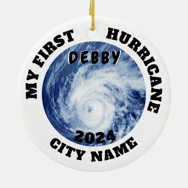 My First Hurricane Debby Custom Florida City Name Ceramic Ornament (Back)