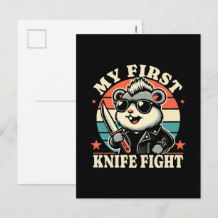 My First Knife Fight - Cool Hamster Holiday Postcard