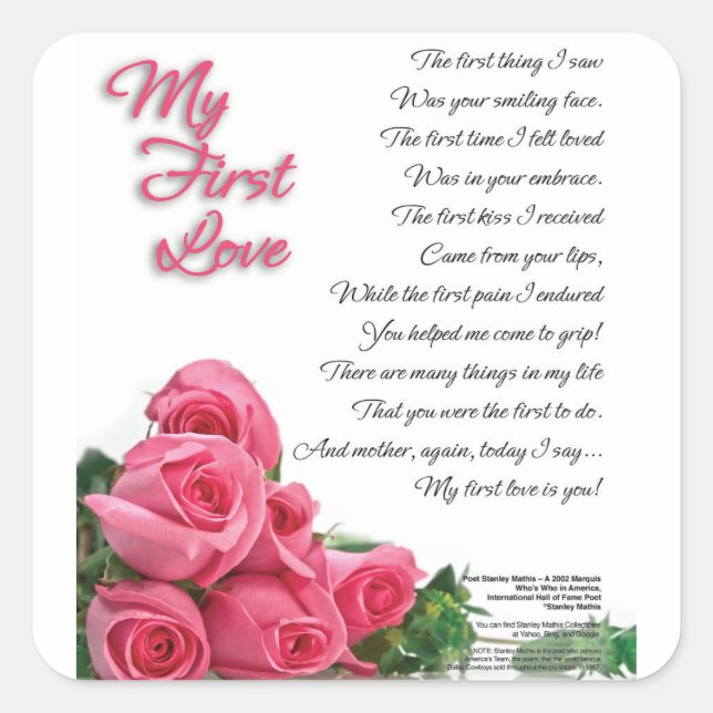 My First Love Poetry Art By Stanley Mathis Square Sticker (Front)