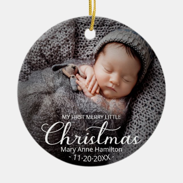 My First Merry Little Christmas Newborn Baby Ceramic Ornament (Front)