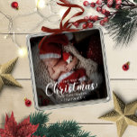 My First Merry Little Christmas Newborn Baby Photo Metal Ornament<br><div class="desc">Simple lovely baby first Christmas ornament. Easy to personalize with your details. Please get in touch with me via chat if you have questions about the artwork or need customization. PLEASE NOTE: For assistance on orders,  shipping,  product information,  etc.,  contact Zazzle Customer Care directly https://help.zazzle.com/hc/en-us/articles/221463567-How-Do-I-Contact-Zazzle-Customer-Support-.</div>