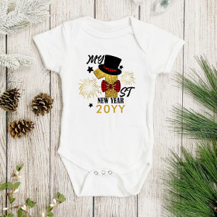 My First New Year Cute Baby Boy Gold Glitter Bodysuit