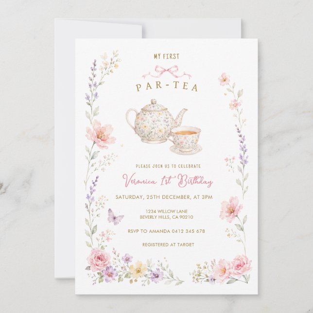 My First Par-Tea Birthday wildflower  Invitation (Front)