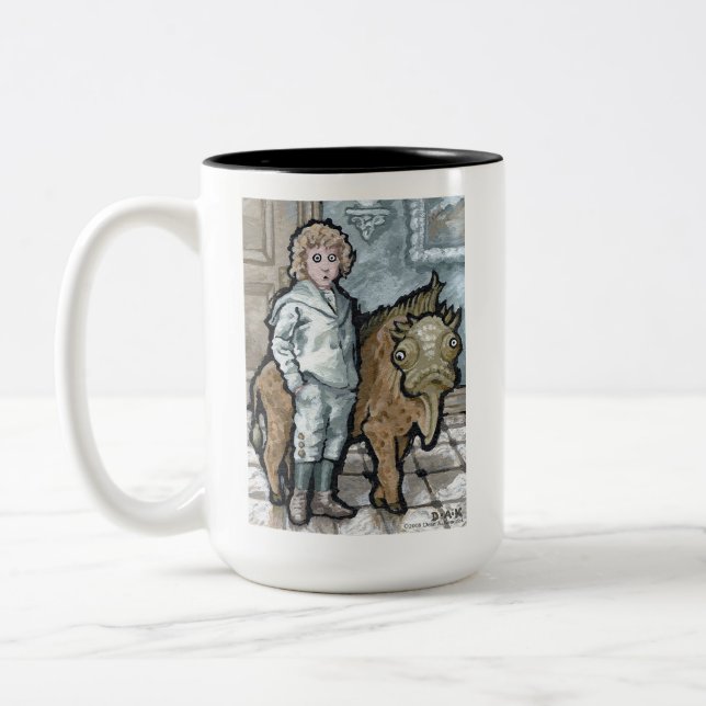 My First Pet #4 - Surreal Odd Goth Creature Two-Tone Coffee Mug (Left)