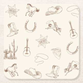 My First Rodeo Cowboy Birthday Neutral Square Paper Coaster