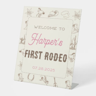 My First Rodeo Personalized Birthday Pink Girl Pedestal Sign