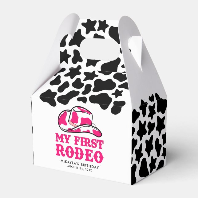 My First Rodeo Pink Cowgirl Birthday Favor Box (Front Side)