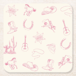 My First Rodeo Pink Cowgirl Western Birthday Square Paper Coaster