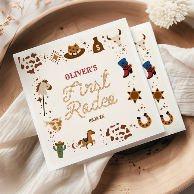 My First Rodeo Western Cowboy 1st Birthday Party Napkin (Creator Uploaded)